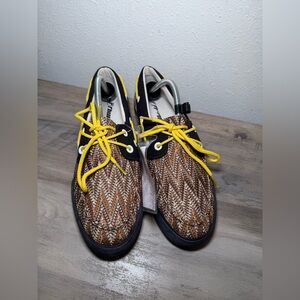 Men's Loafers/Boat Shoes,Zig Zag Design,Brown Yellow & Black,Size US 9,NWT
